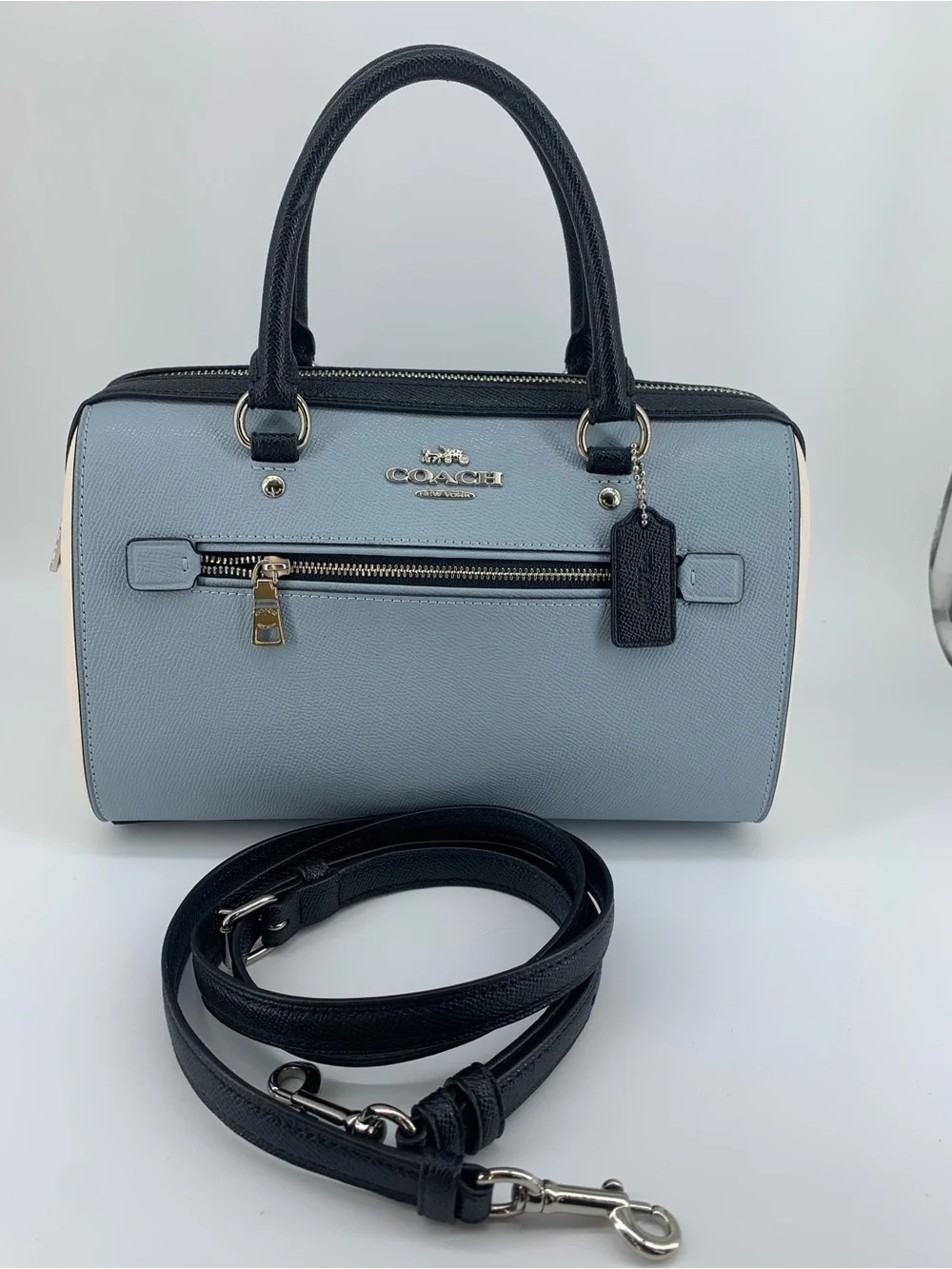 Coach Rowan Satchel & Matching Wallet Set Tri-Color Powder Blue / Chalk / Navy
